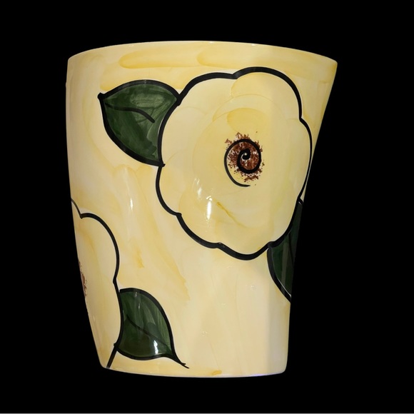 Vintage Secla Portugal Hand Painted Abstract Majolica Yellow Flower Vase 10” - Picture 2 of 7